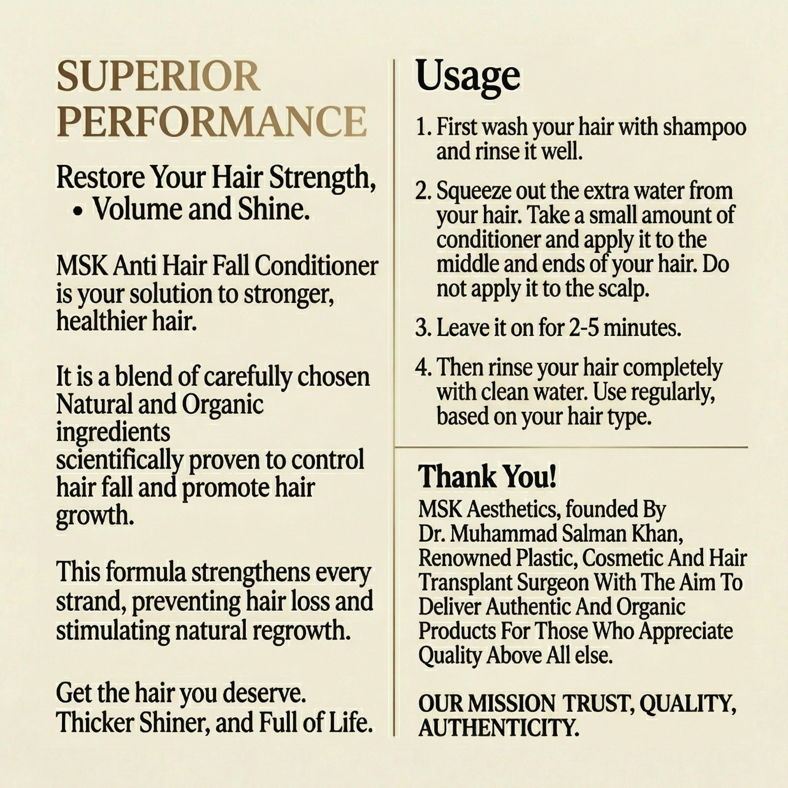 MSK Aesthetics Anti Hair Fall Conditioner — By Dr. Salman